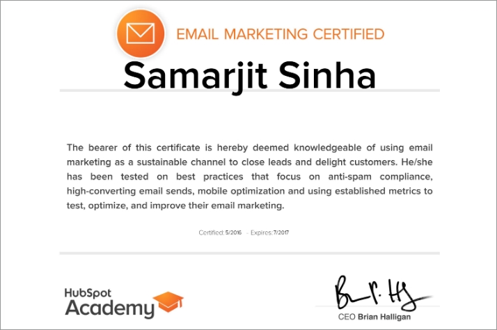 photo of email marketing certificate