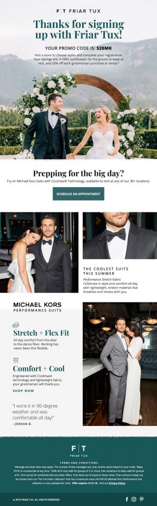 promotional page for michael kors tuxedo