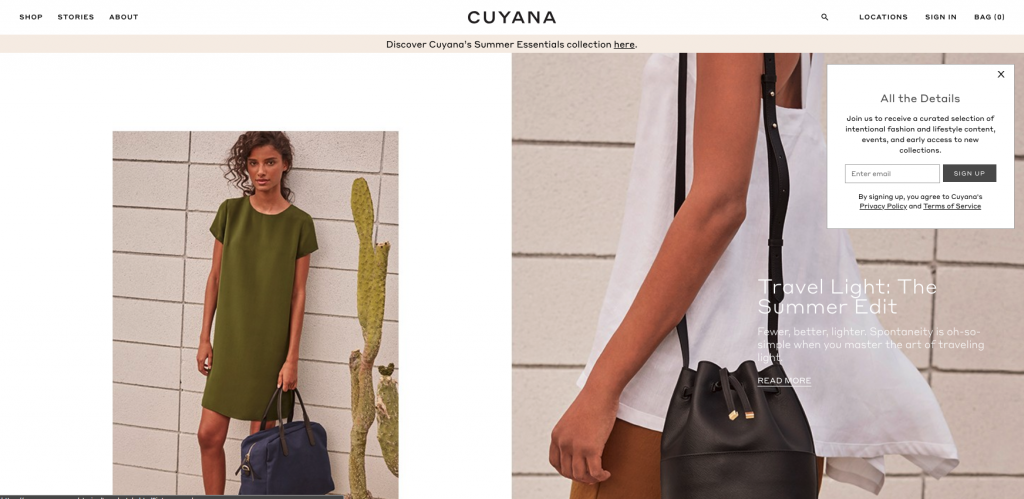 cuyana email sign-up offer marketing