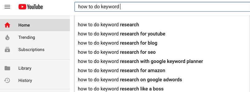Autosuggest in Youtube search results