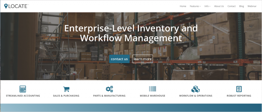 screenshot of Locate Inventory's homepage on their website 
