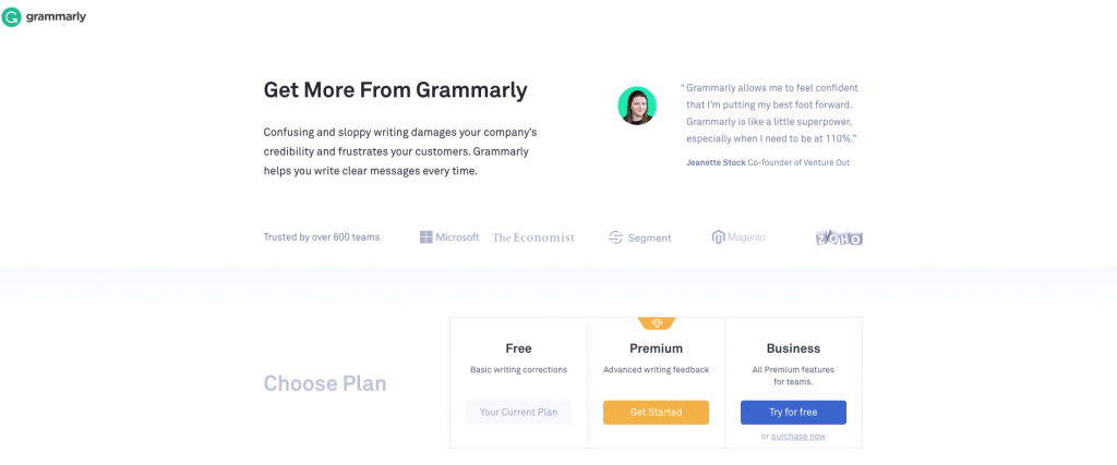 screenshot of Grammarly content editing platform