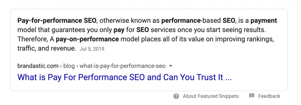 featured snippet formats: list, table, paragraph