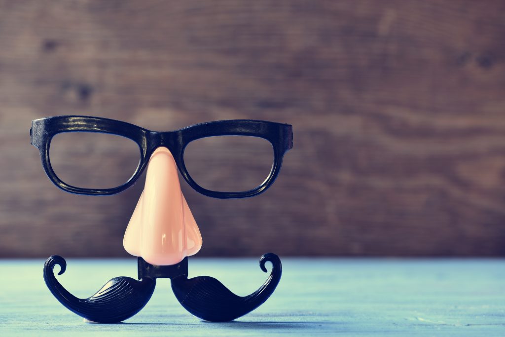 comedic fake mustache, nose, and eyeglasses 