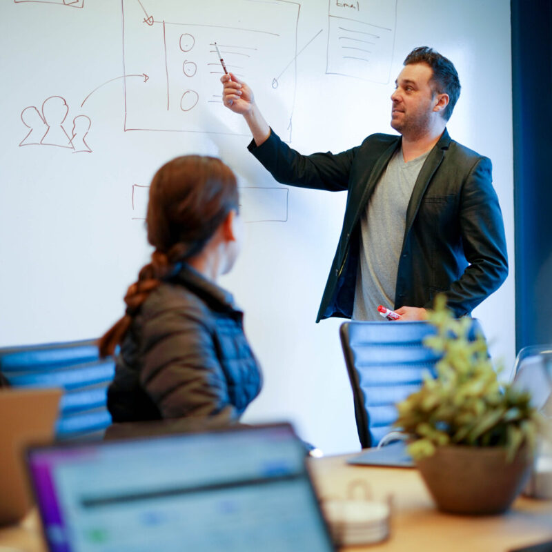 The Brandastic team discussing client strategy.