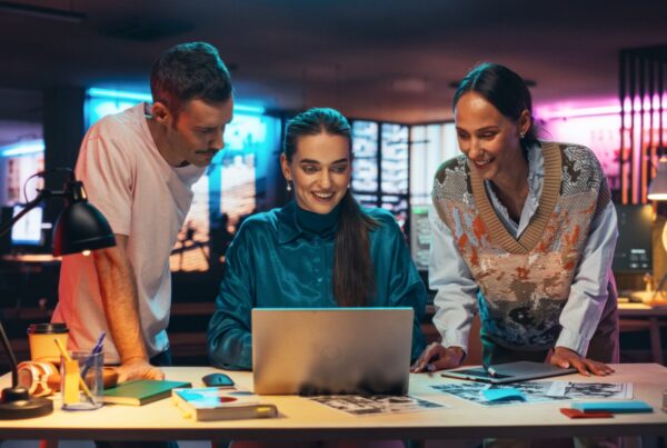 Digital marketing team strategy meeting in creative agency office