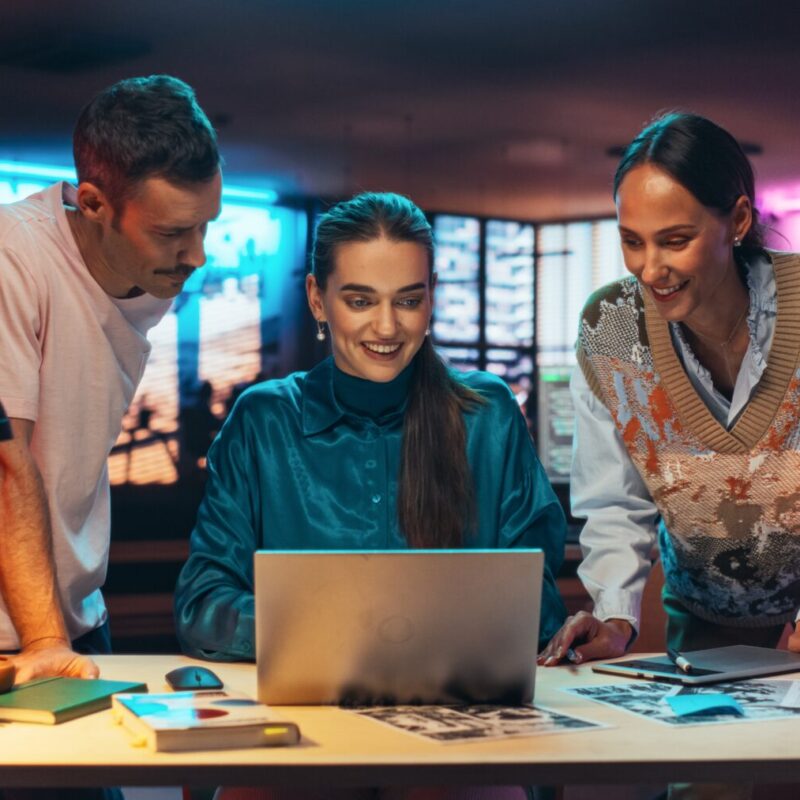 Digital marketing team strategy meeting in creative agency office