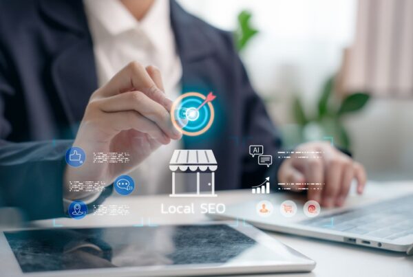 Local SEO strategy with business targeting icons for small business search optimization